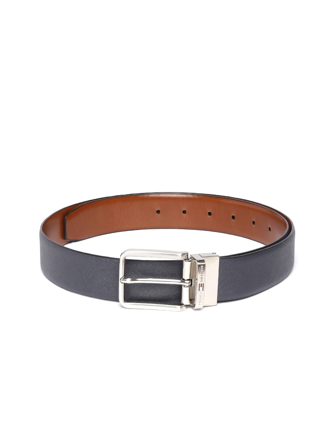 

Tommy Hilfiger Men Navy Blue & Tan Brown Solid Reversible Leather Belt