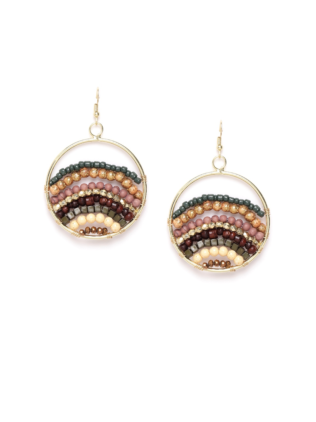 

Blueberry Multicoloured Gold-Plated Handcrafted Beaded Circular Drop Earrings, Multi