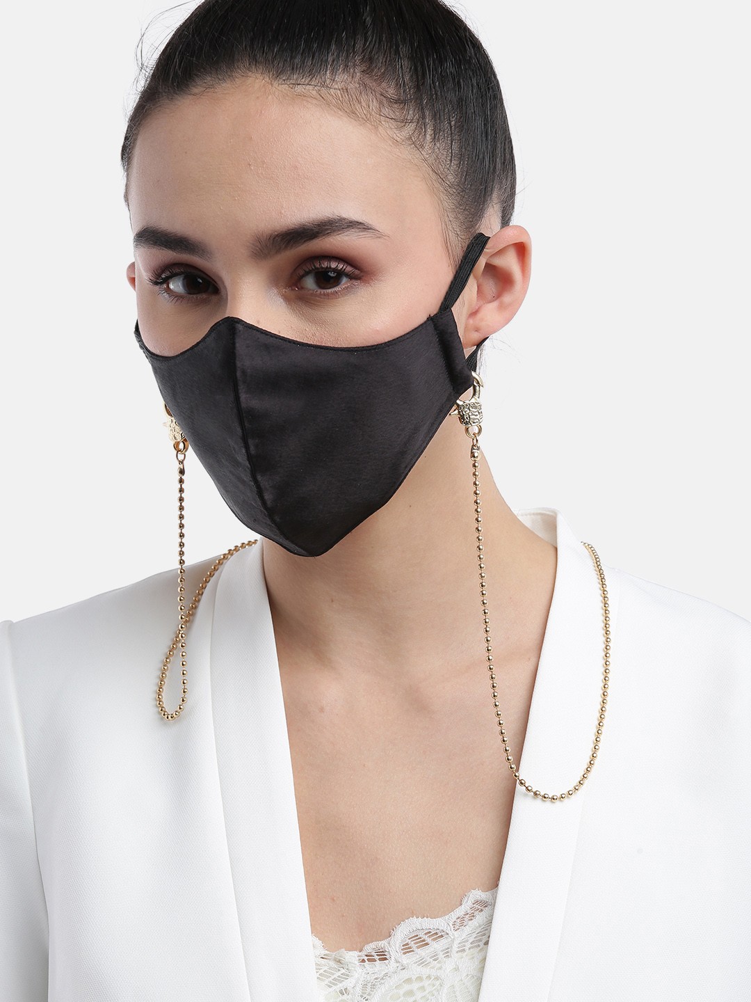 

Blueberry Women Black Reusable 2-Ply Outdoor Satin Mask with Detachable Chain Strap