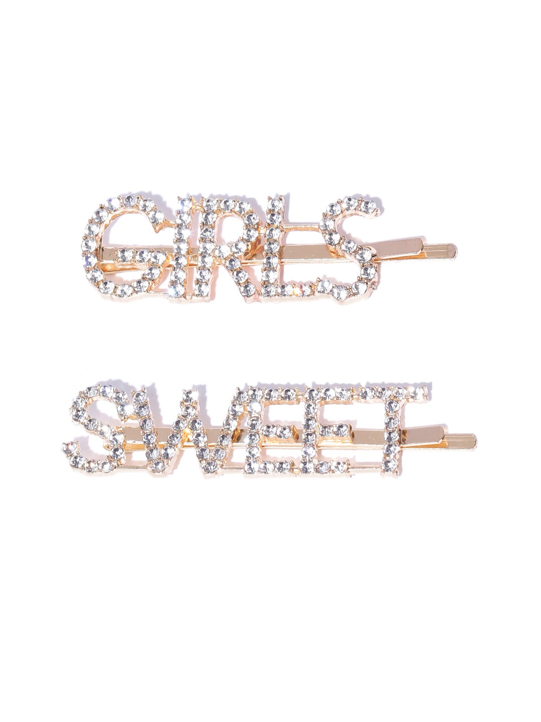

Blueberry Women Set of 2 Gold-Toned Sweet Girls Shaped Stone-Studded Hair Pins