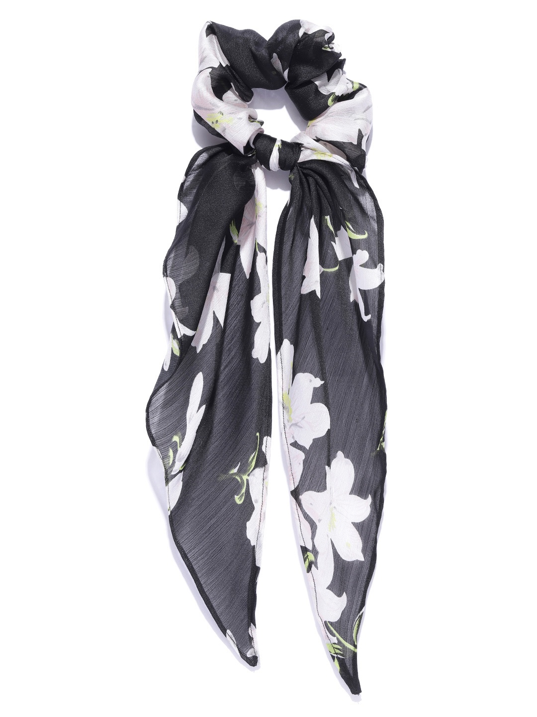 

Blueberry Women Black & Off-White Floral Print Scrunchie with Knot Detail