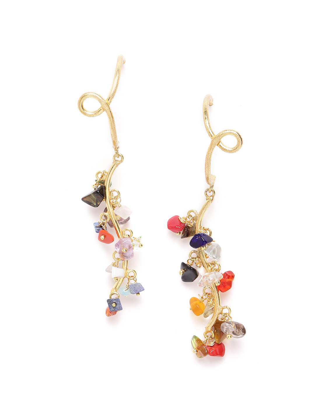 

Blueberry Multicoloured Gold-Plated Handcrafted Beaded Contemporary Drop Earrings