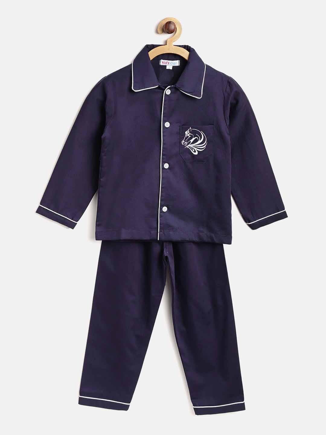 

Kids Clan Unisex Kids Navy Blue Solid Night Suit
