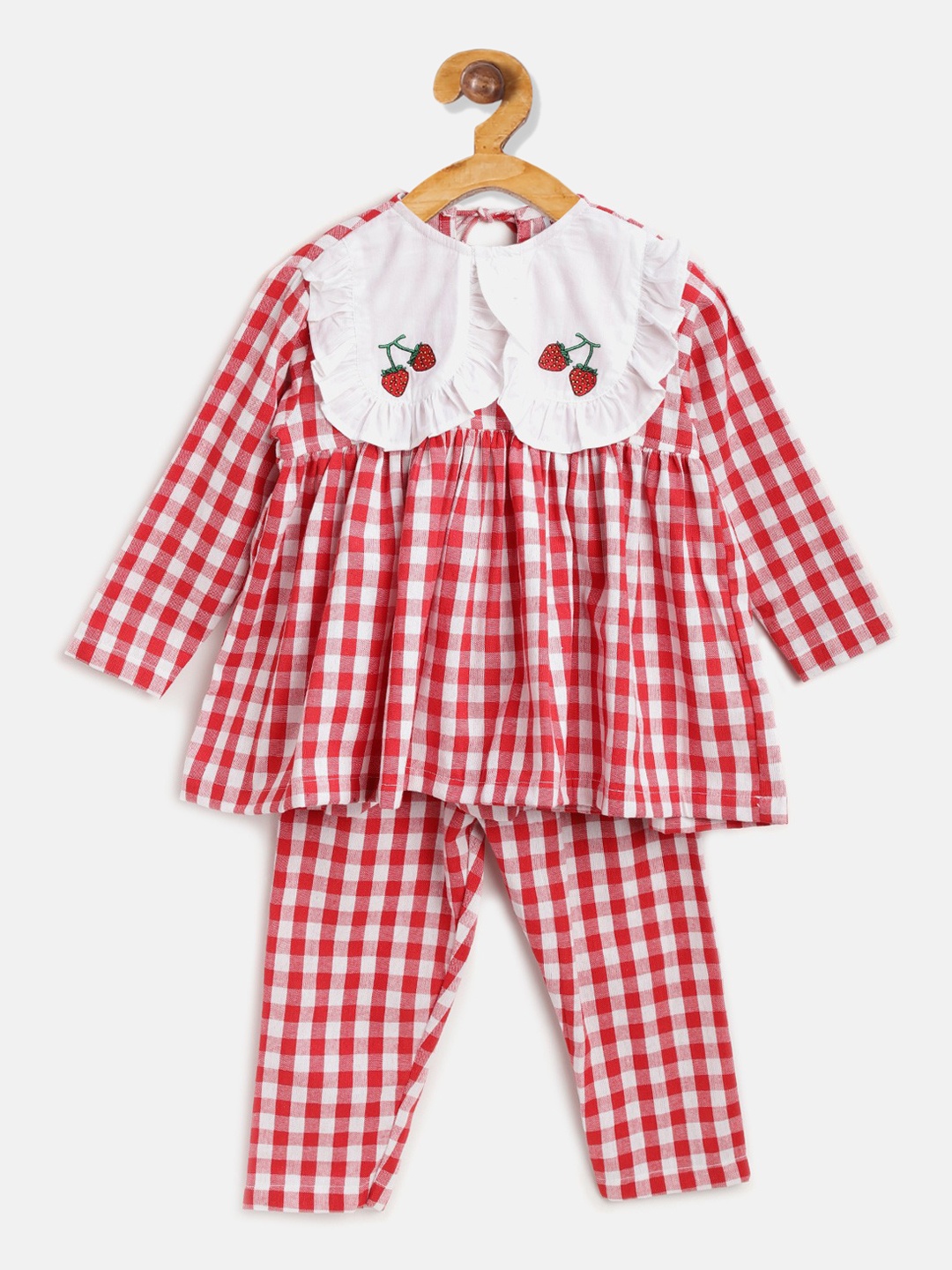 

Kids Clan Kids Red & White Checked Night Suit
