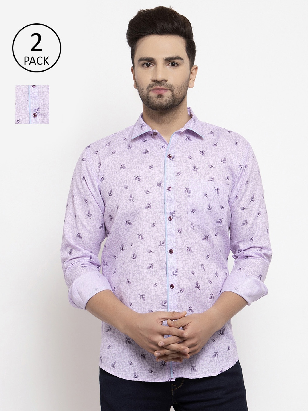 

KLOTTHE Men Purple Pack of 2 Regular Fit Printed Casual Shirt, Lavender