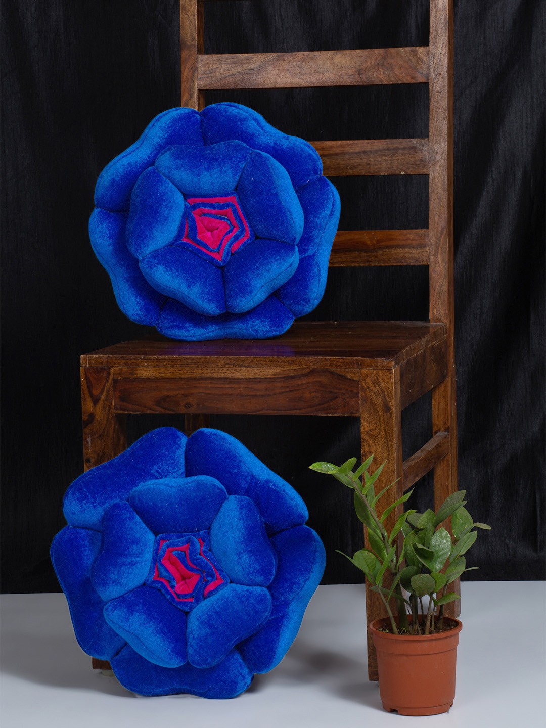 

HOSTA HOMES Set Of 2 Blue Velvet Flower Shaped Cushions