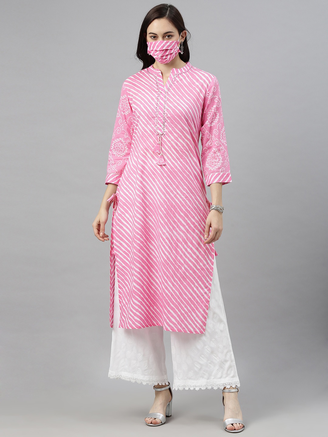 

AHIKA Women Pink Leheriya Printed Kurta