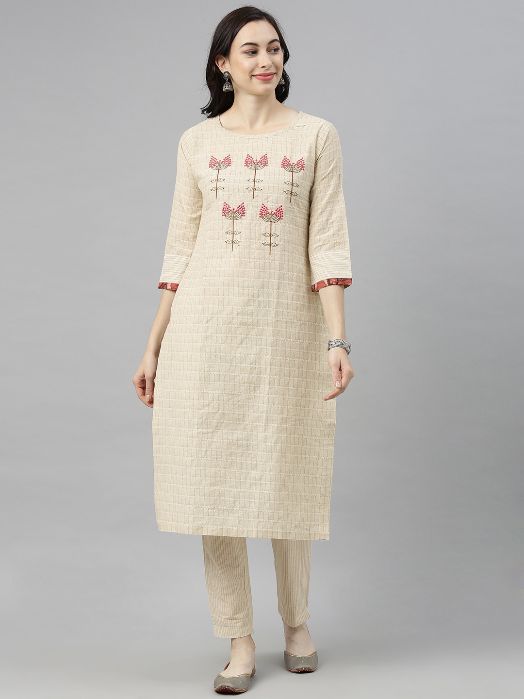 

AHIKA Women Beige & Black Striped Kurta with Trousers