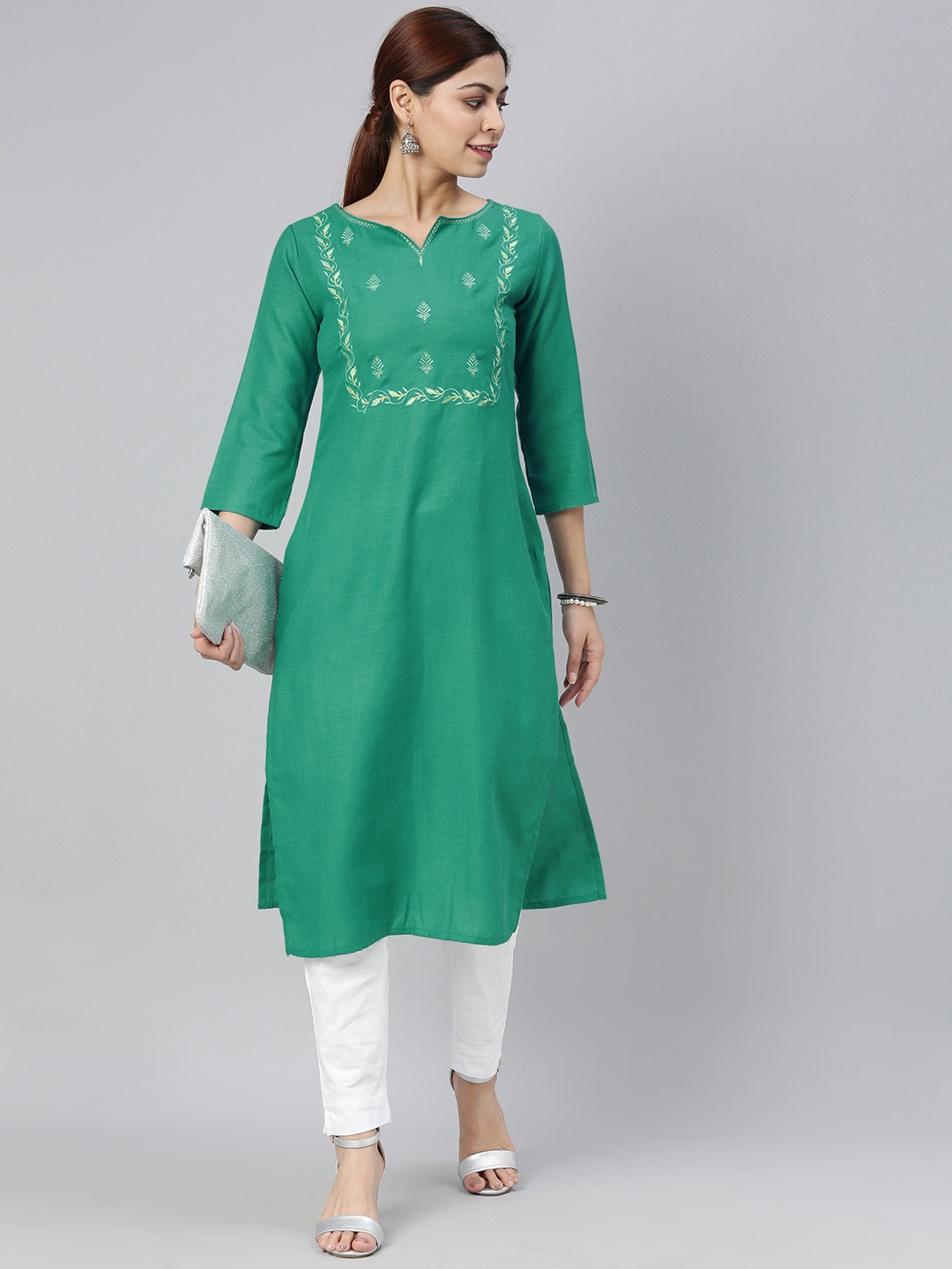 

AHIKA Women Green Ethnic Motifs Embroidered Kurta