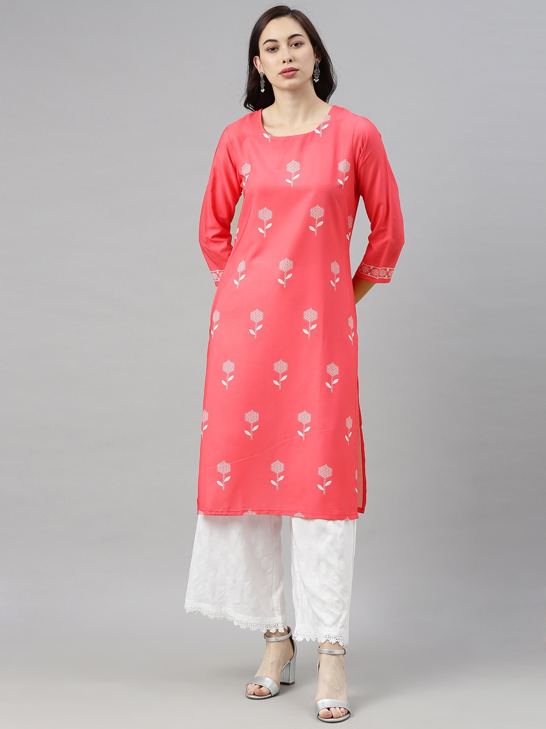 

AHIKA Women Pink & White Floral Printed Kurta