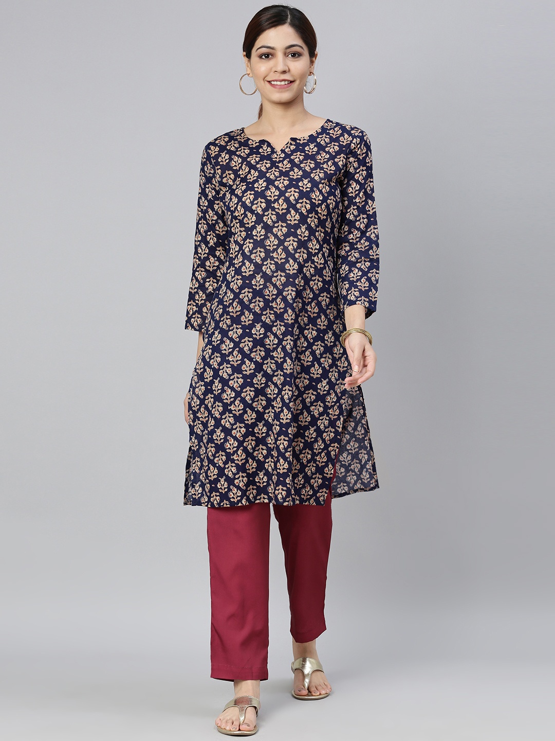 

AHIKA Women Navy Blue & Beige Ethnic Motifs Printed Kurta