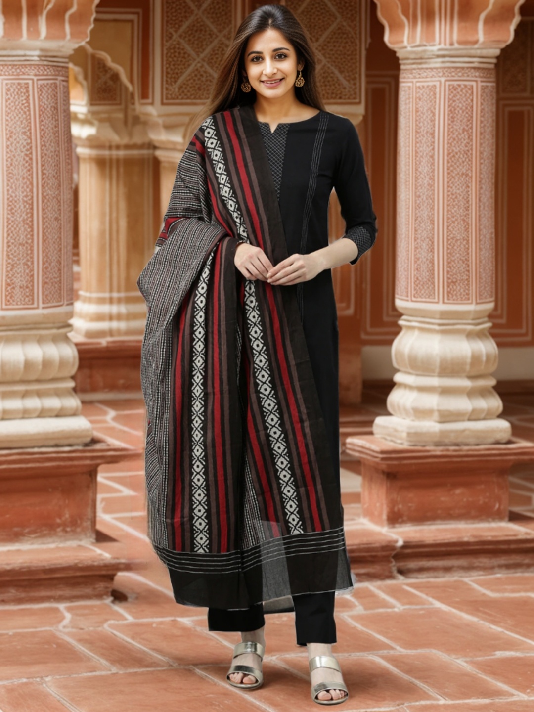 

AHIKA Women Black Yoke Design Kurta with Palazzo & Dupatta