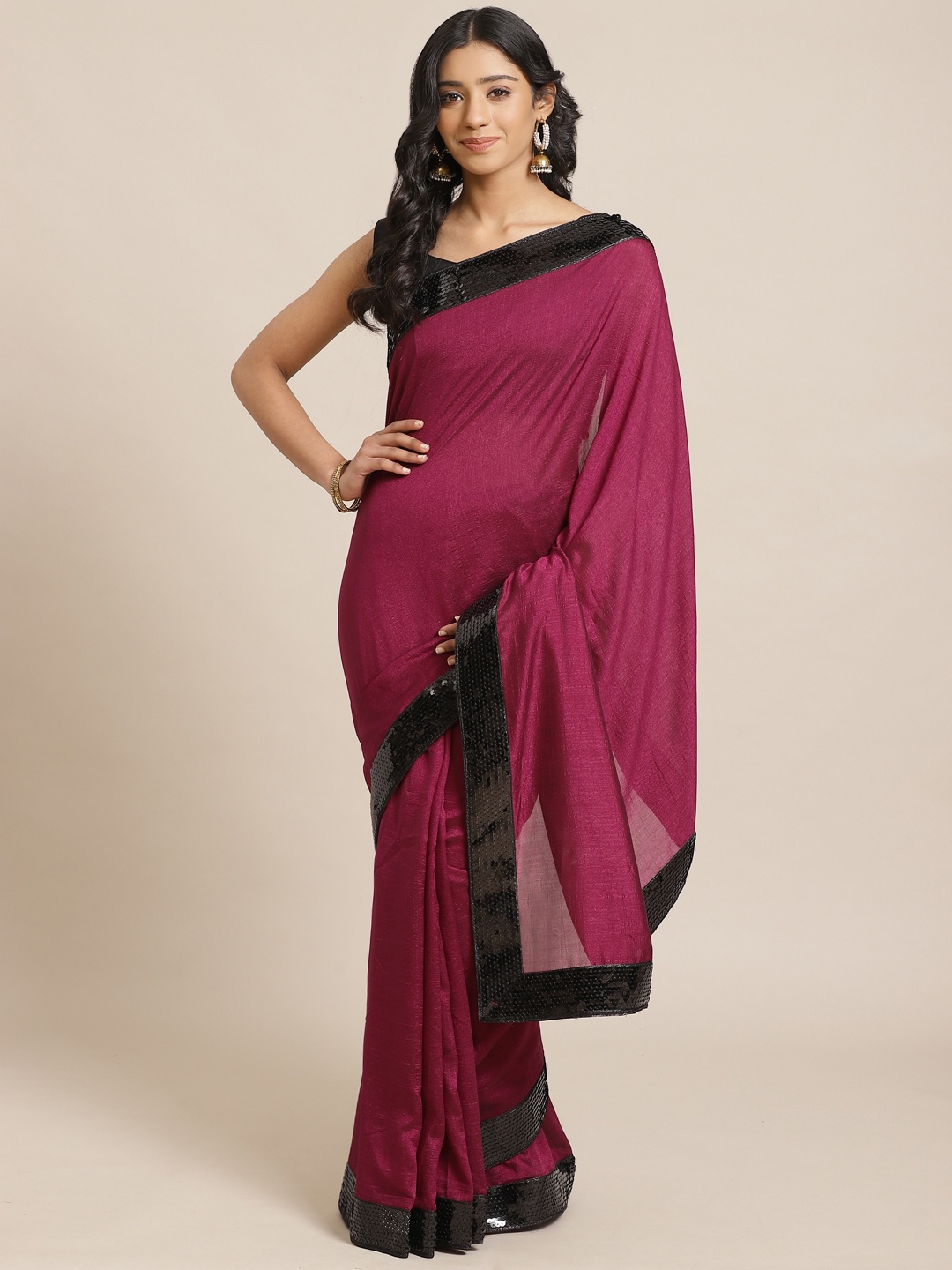 

Saree mall Magenta Solid Saree