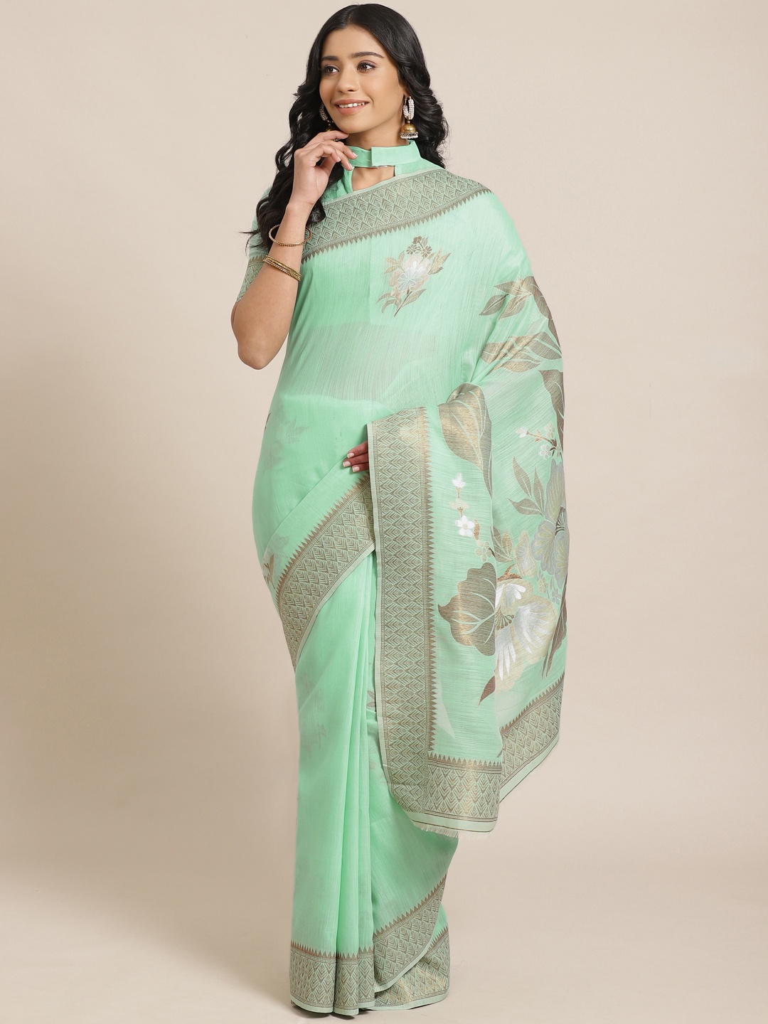 

Saree mall Sea Green & Golden Woven Design Banarasi Saree