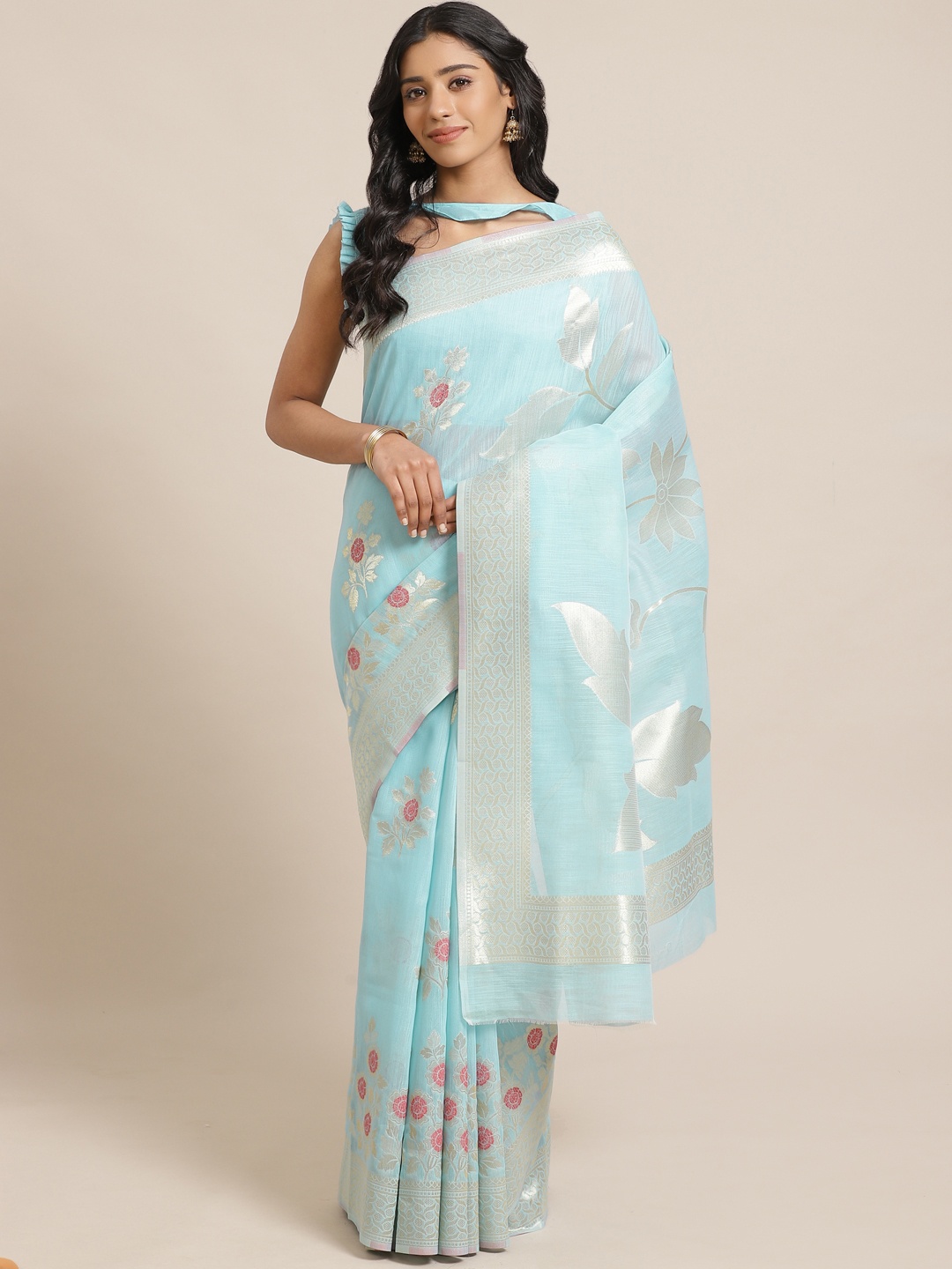 

Saree mall Blue & Golden Floral Woven Design Banarasi Saree