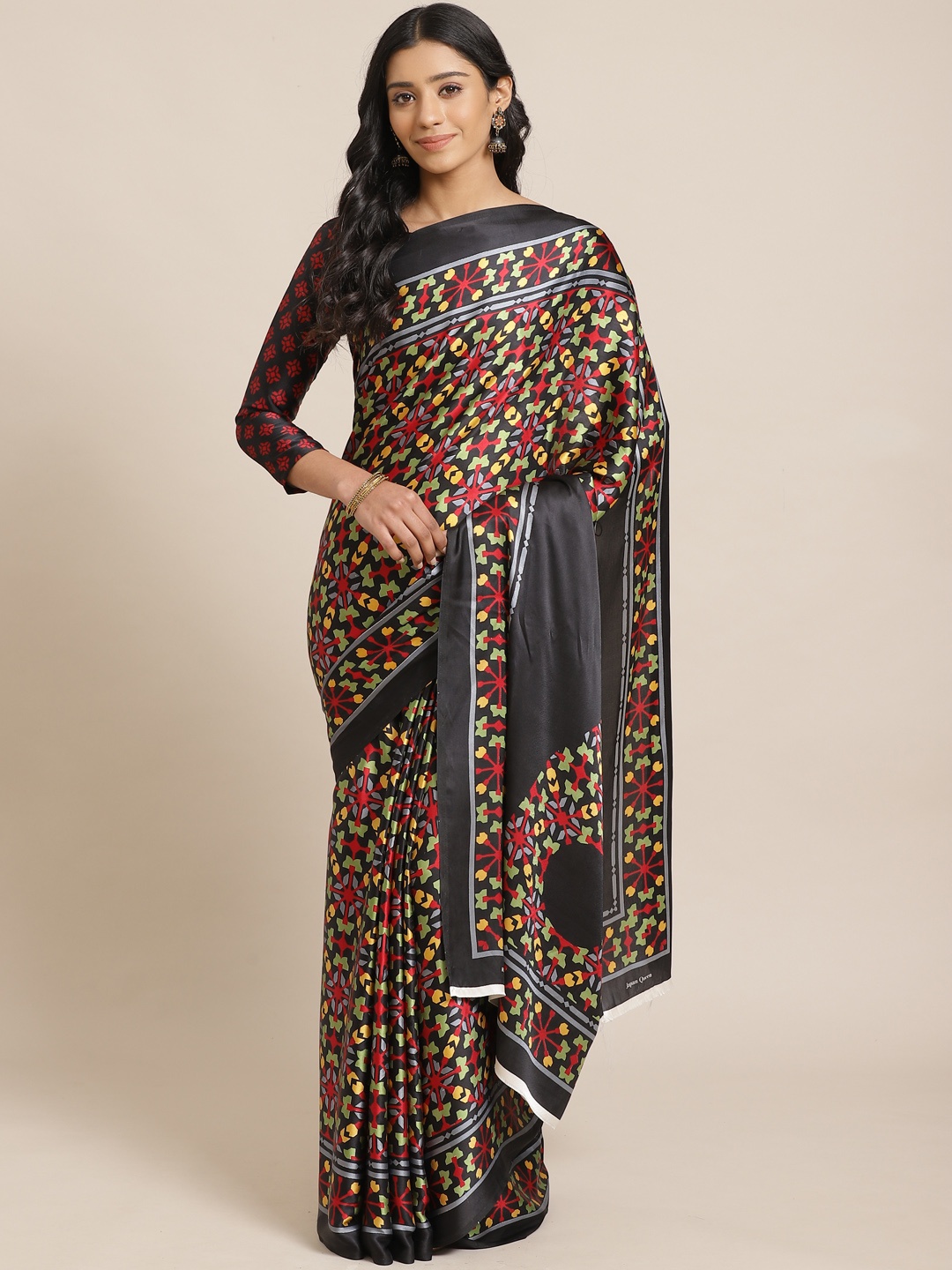 

Saree mall Black & Yellow Printed Saree