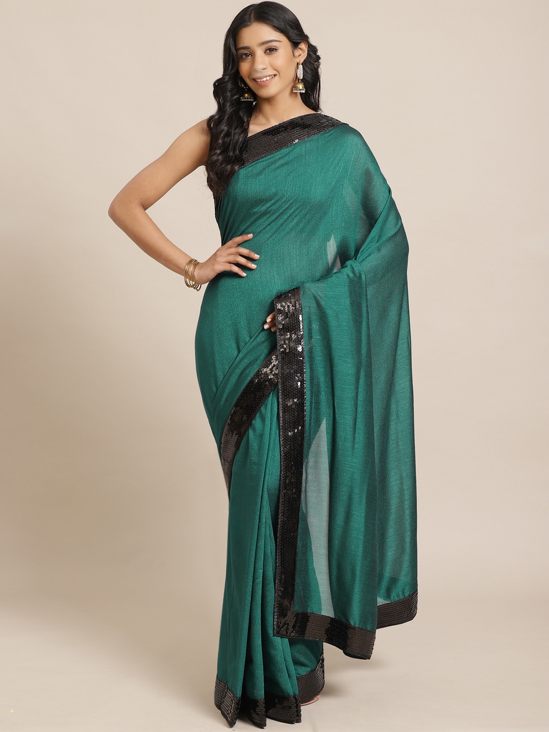 

Saree mall Teal Green Solid Saree