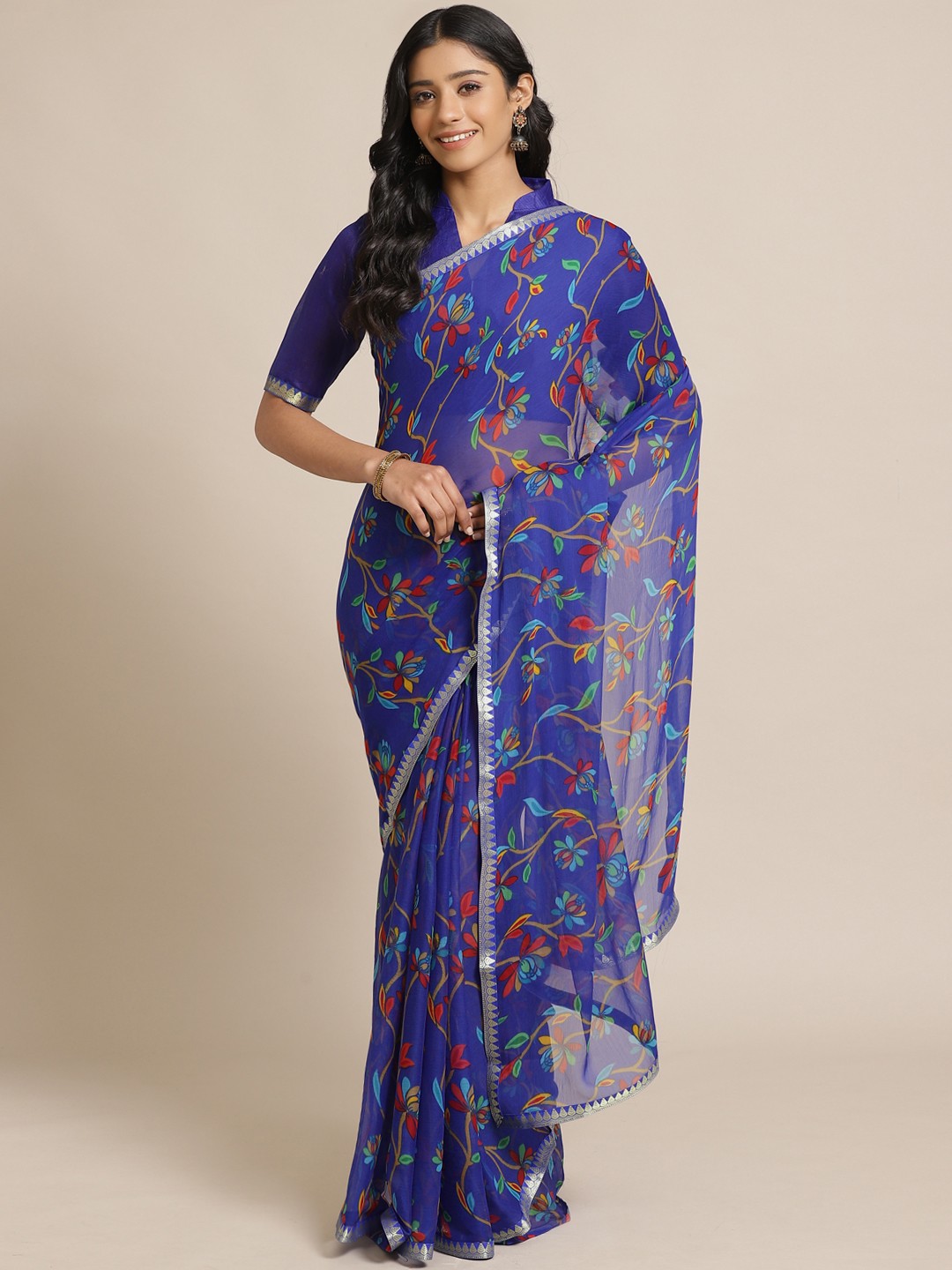 

Saree mall Blue & Red Floral Printed Saree