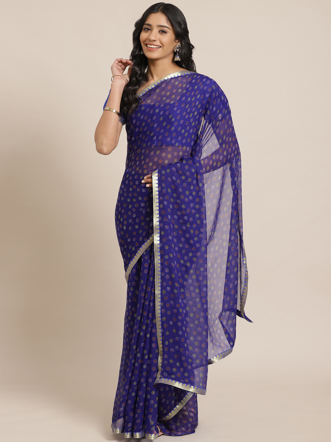 

Saree mall Blue & Red Printed Saree