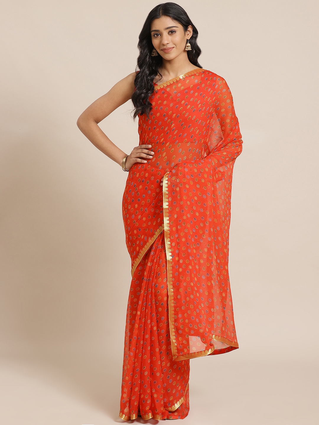 

Saree mall Orange & Blue Printed Saree