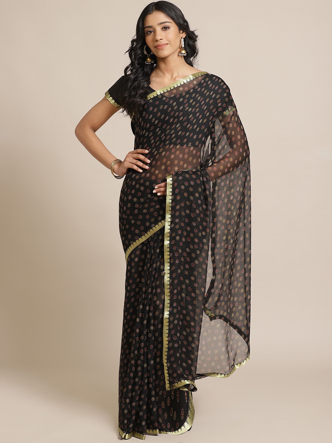 

Saree mall Black & Pink Printed Saree