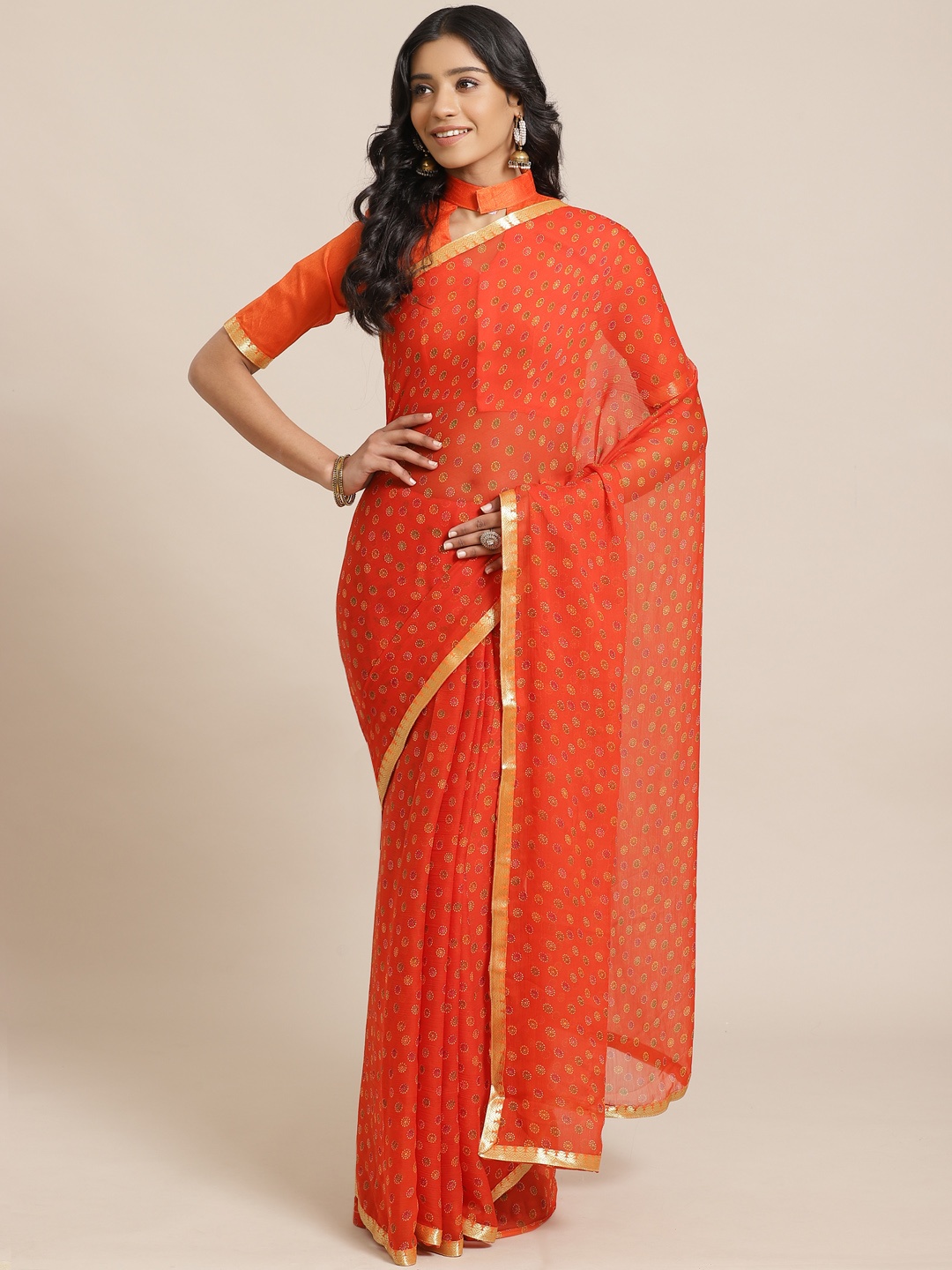 

Saree mall Orange & Beige Printed Saree