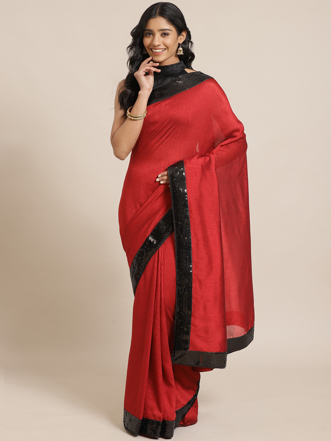 

Saree mall Maroon Solid Saree