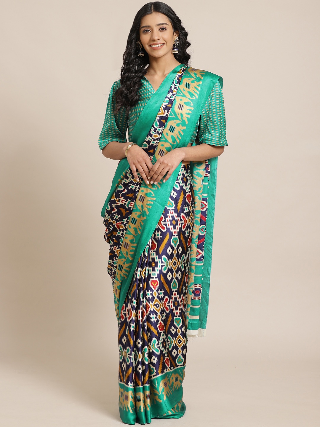 

Saree mall Blue & Red Printed Saree