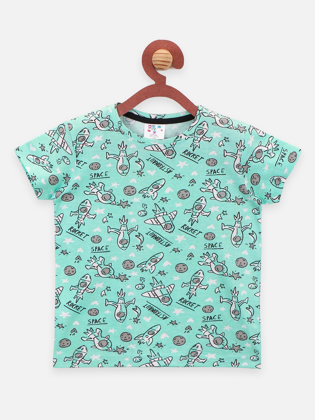 

LilPicks Boys Sea Green Printed Round Neck T-shirt