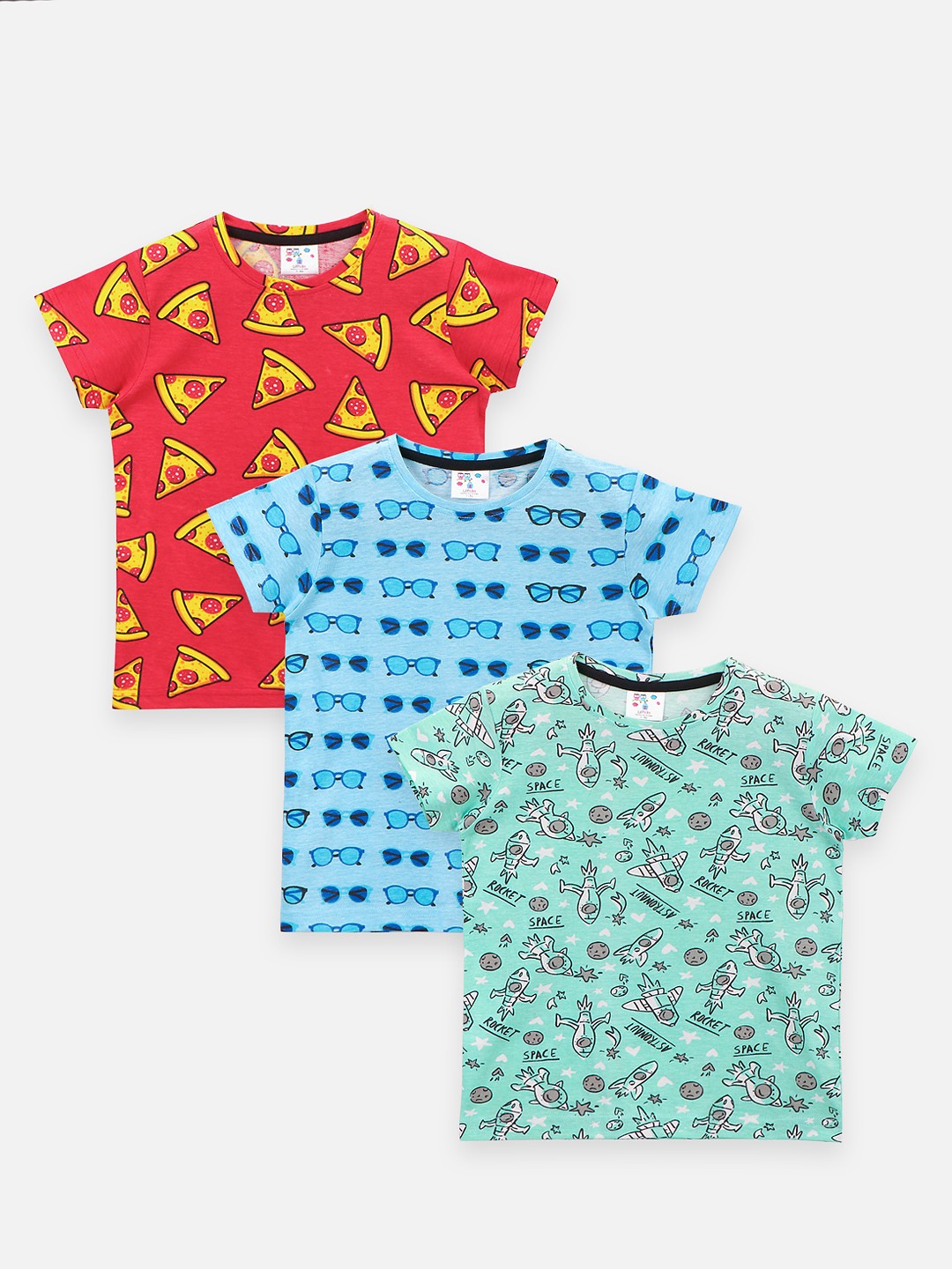 

LilPicks Boys Pack of 3 Multicoloured Printed Round Neck T-shirts, Multi