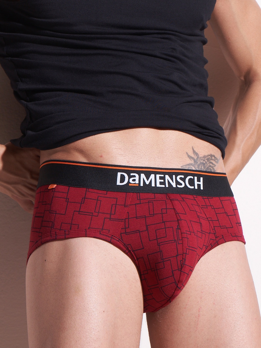 

DAMENSCH Men Deo Cotton Printed Anti-Bacterial Briefs DAM-CTP-B-SNR, Red