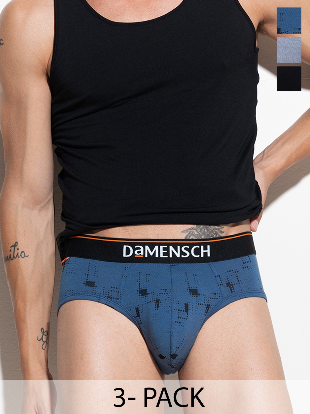 

DAMENSCH Men Pack Of 3 Deodorizing Basic Briefs DAM-CTM-B-MRB-SWB-DRG, Blue