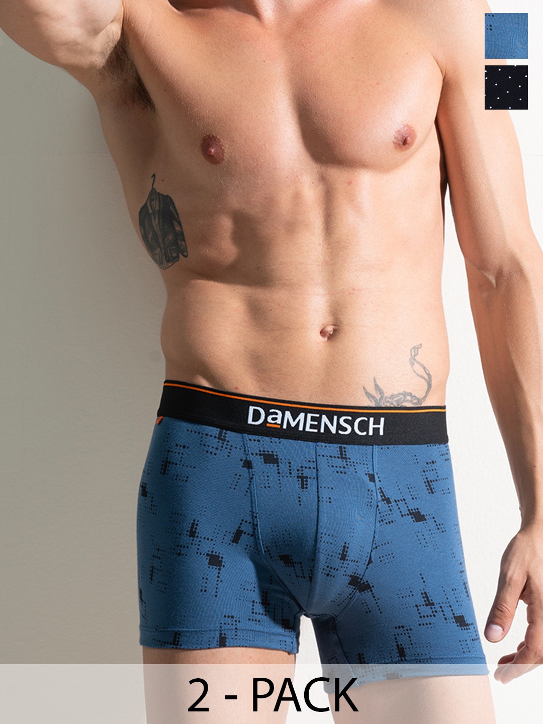 

DAMENSCH Men Pack Of 2 Solid Deo-Cotton Deodorizing Trunks DAM-CTP-T-MRB-SPB, Blue