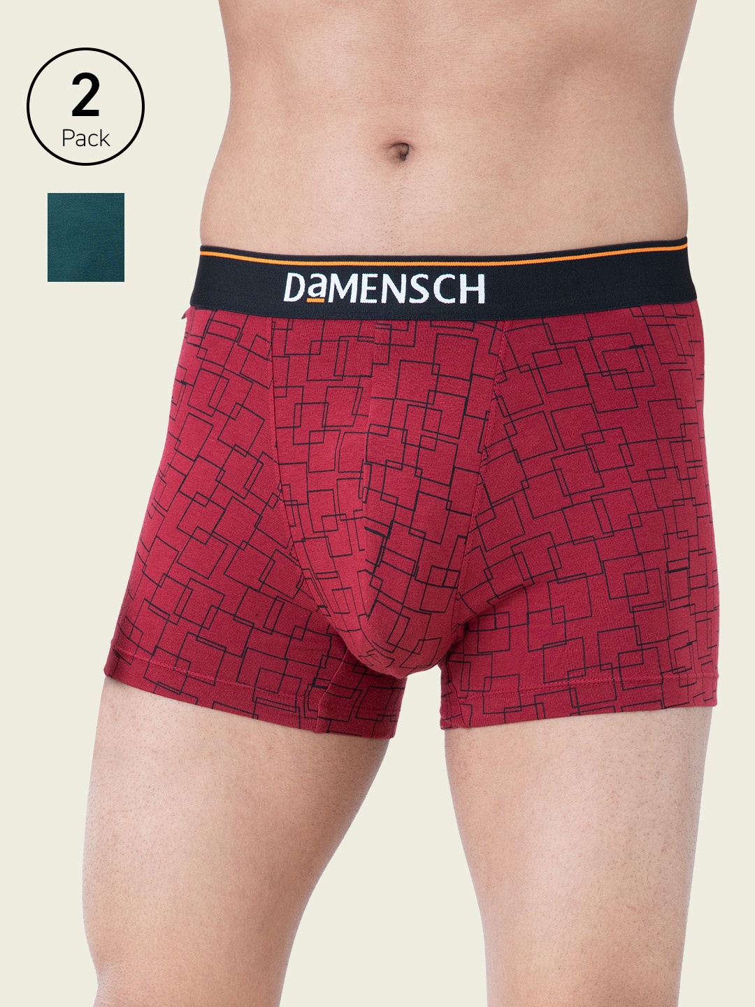 

DAMENSCH Men Pack Of 2 Deo-Cotton Deodorizing Trunks DAM-CTM-T-SNR-IRB, Red