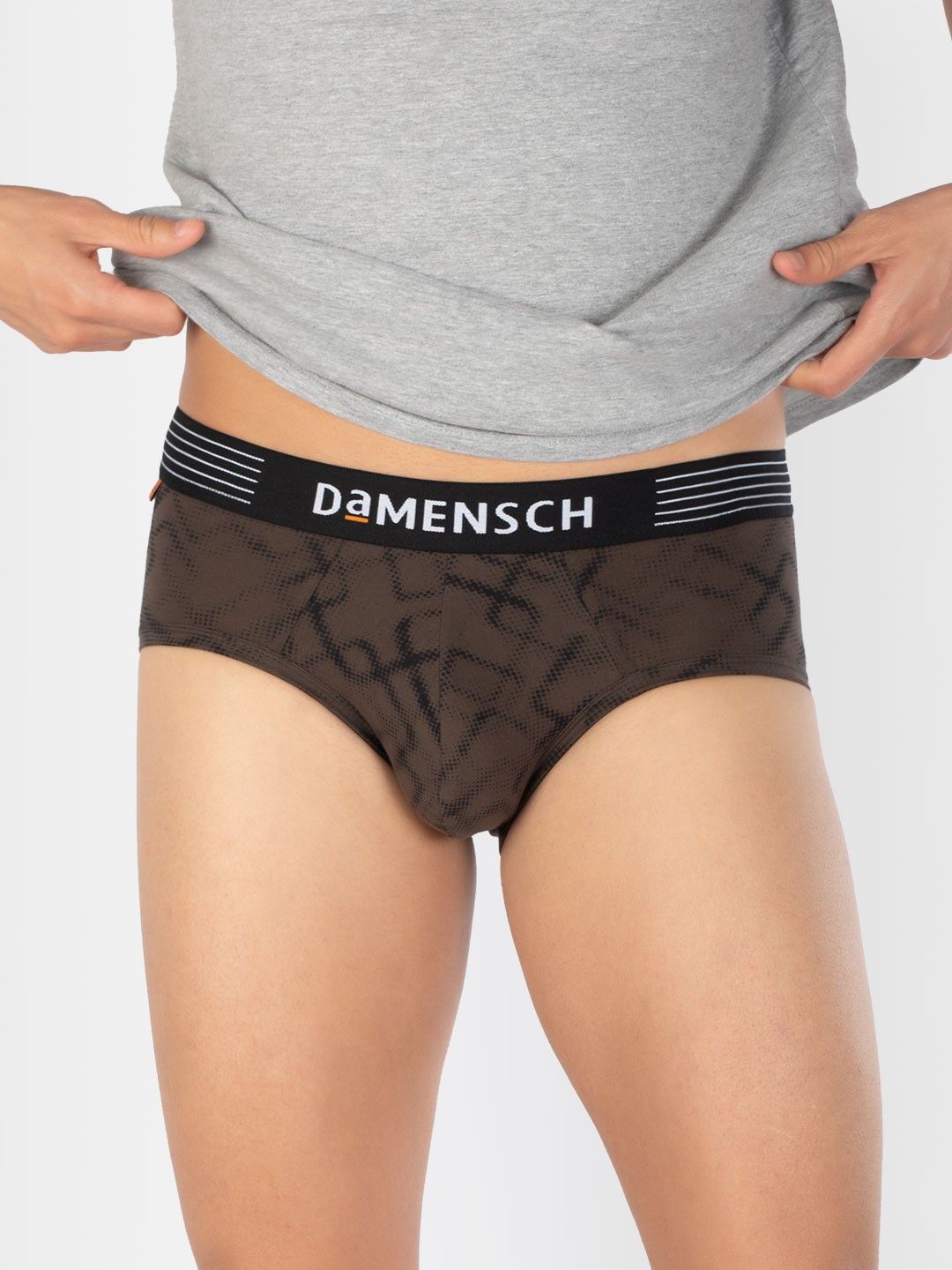 

DAMENSCH Men Deo-Cotton Printed Brief DAM-CTP-B-BRB, Brown