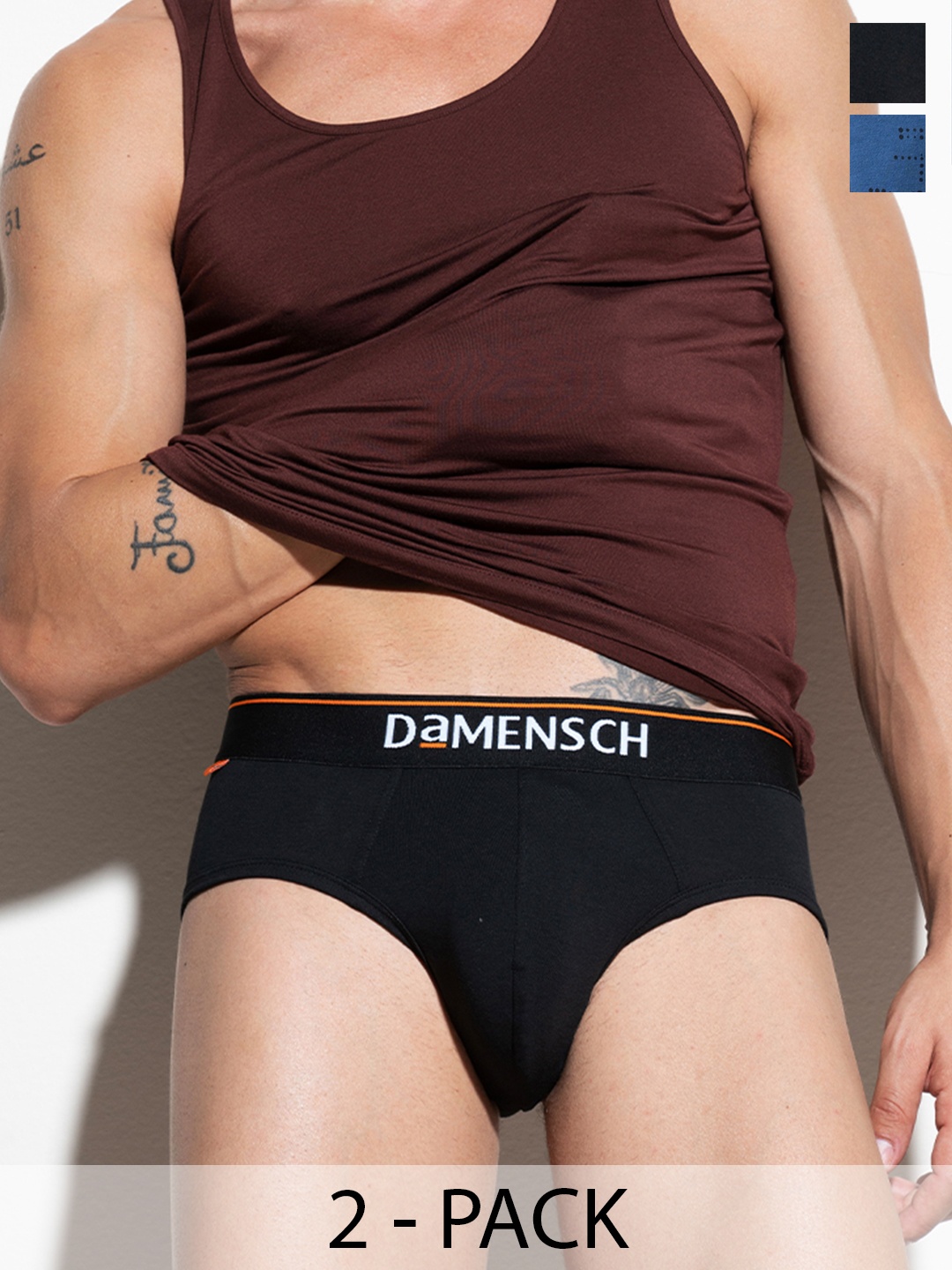 

DAMENSCH Men Blue & Black Deo-Cotton Deodorizing Basic Briefs DAM-CTM-B-MRB-SWB