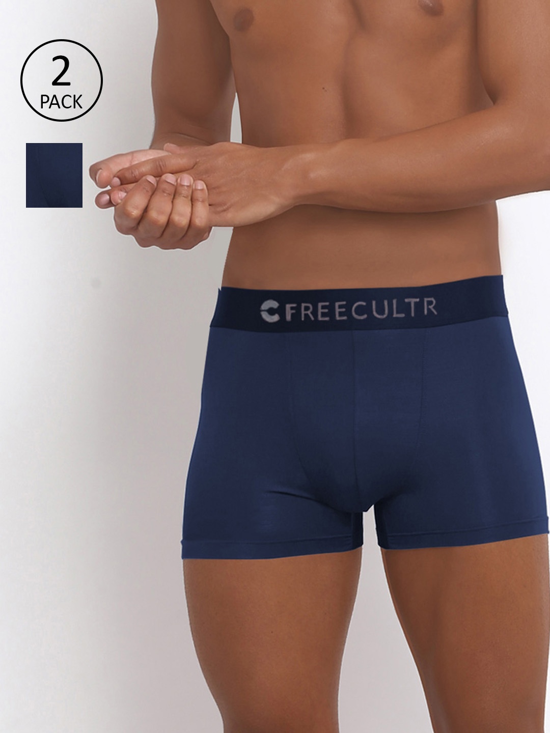 

FREECULTR Men Pack Of 2 Anti-Microbial Air-Soft Micromodal Trunks, Navy blue