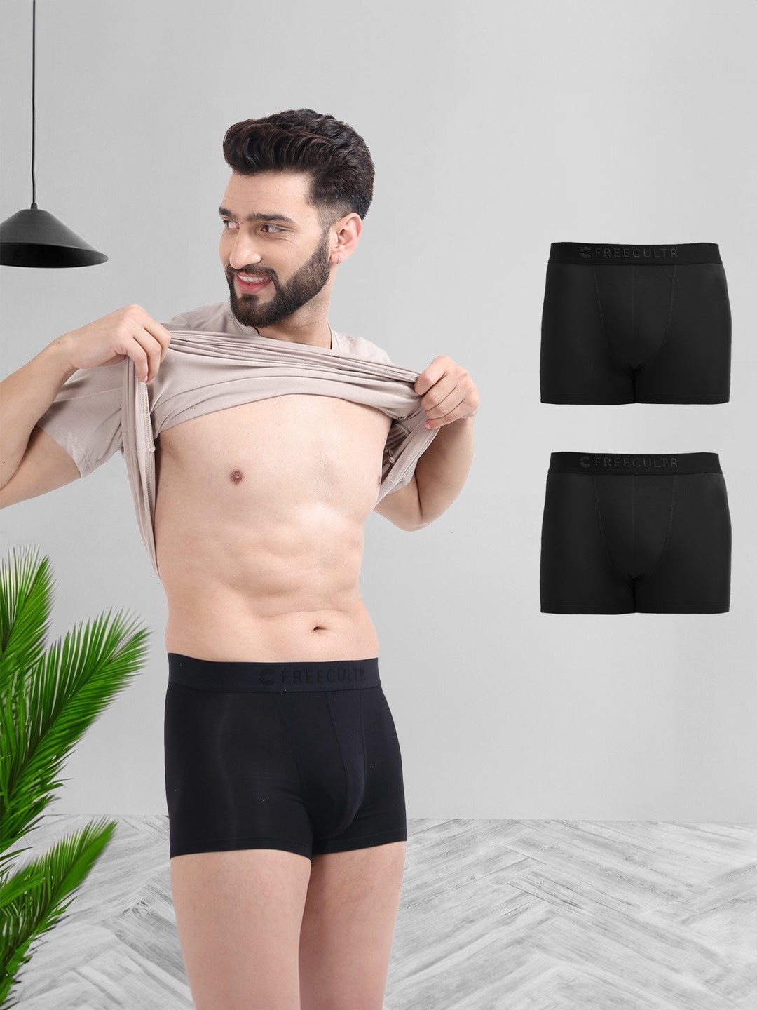 

Freecultr black Men's Anti-Bacterial Micromodal Trunks - Pack of 3