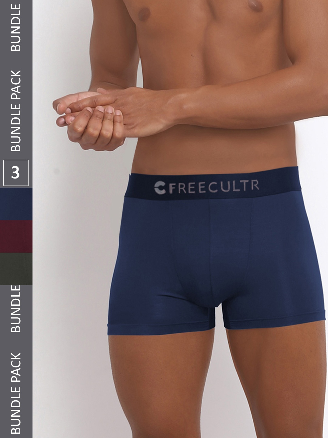 

FREECULTR Men Pack of 3 Solid Anti-Bacterial Trunks, Green