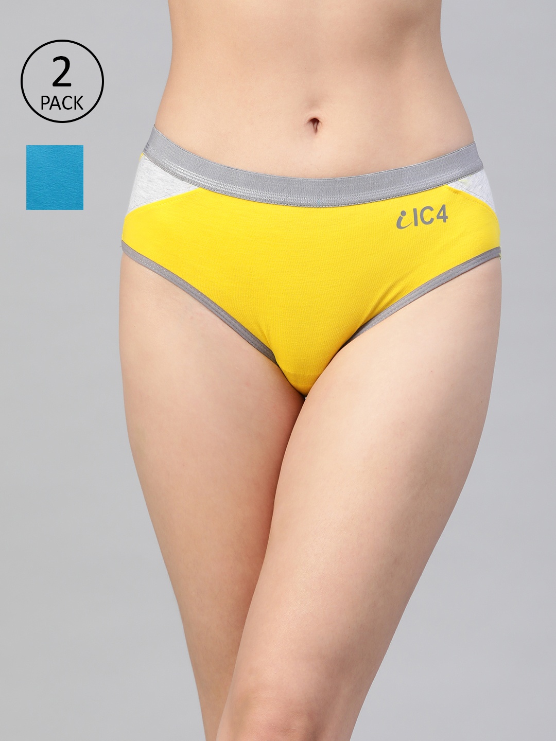 

IC4 Women Pack of 2 Colourblocked Hipster Briefs 0T-Y-1006P2, Yellow