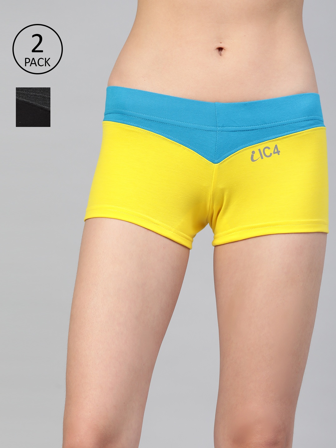 

IC4 Women Pack of 2 Colourblocked Boyshorts 0CB-TBY-1008P2, Yellow