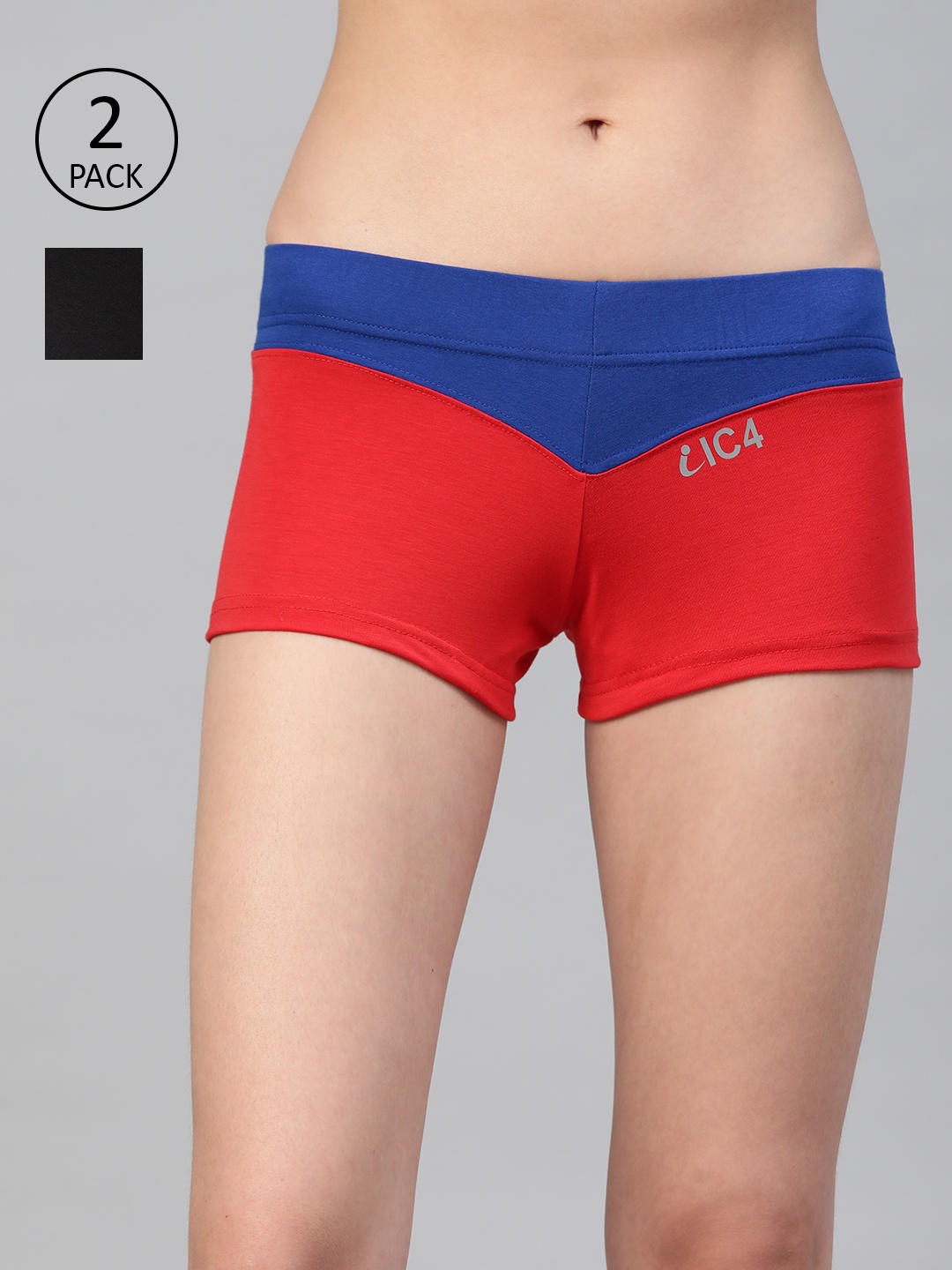 

IC4 Women Pack of 2 Colourblocked Boyshorts Briefs 0CB-RBR-1008P2, Red