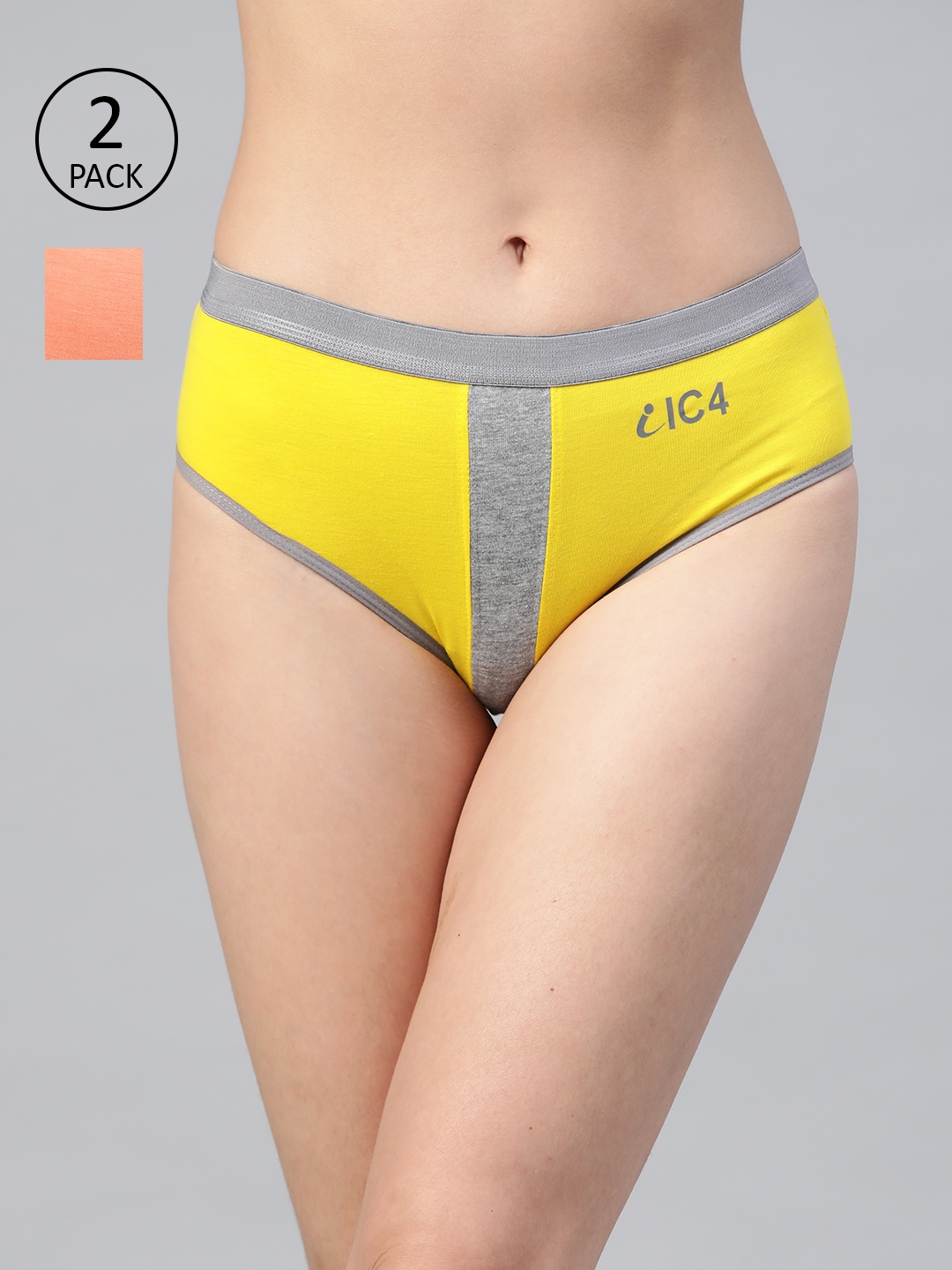 

IC4 Women Pack of 2 Solid Hipster Briefs 0OC-YG-1005P2, Yellow