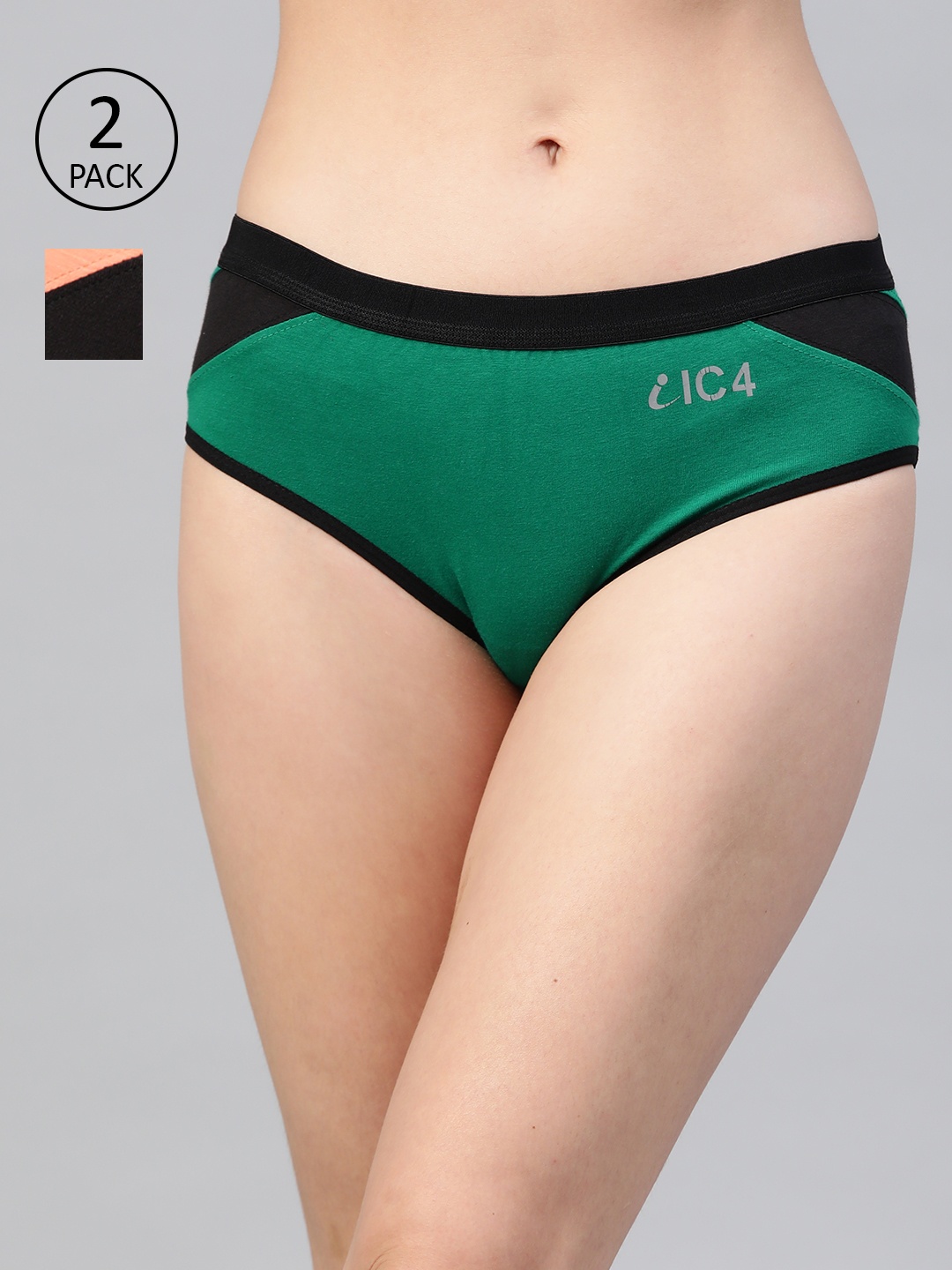 

IC4 Women Pack of 2 Striped Hipster Briefs 0B-M-1006P2, Green