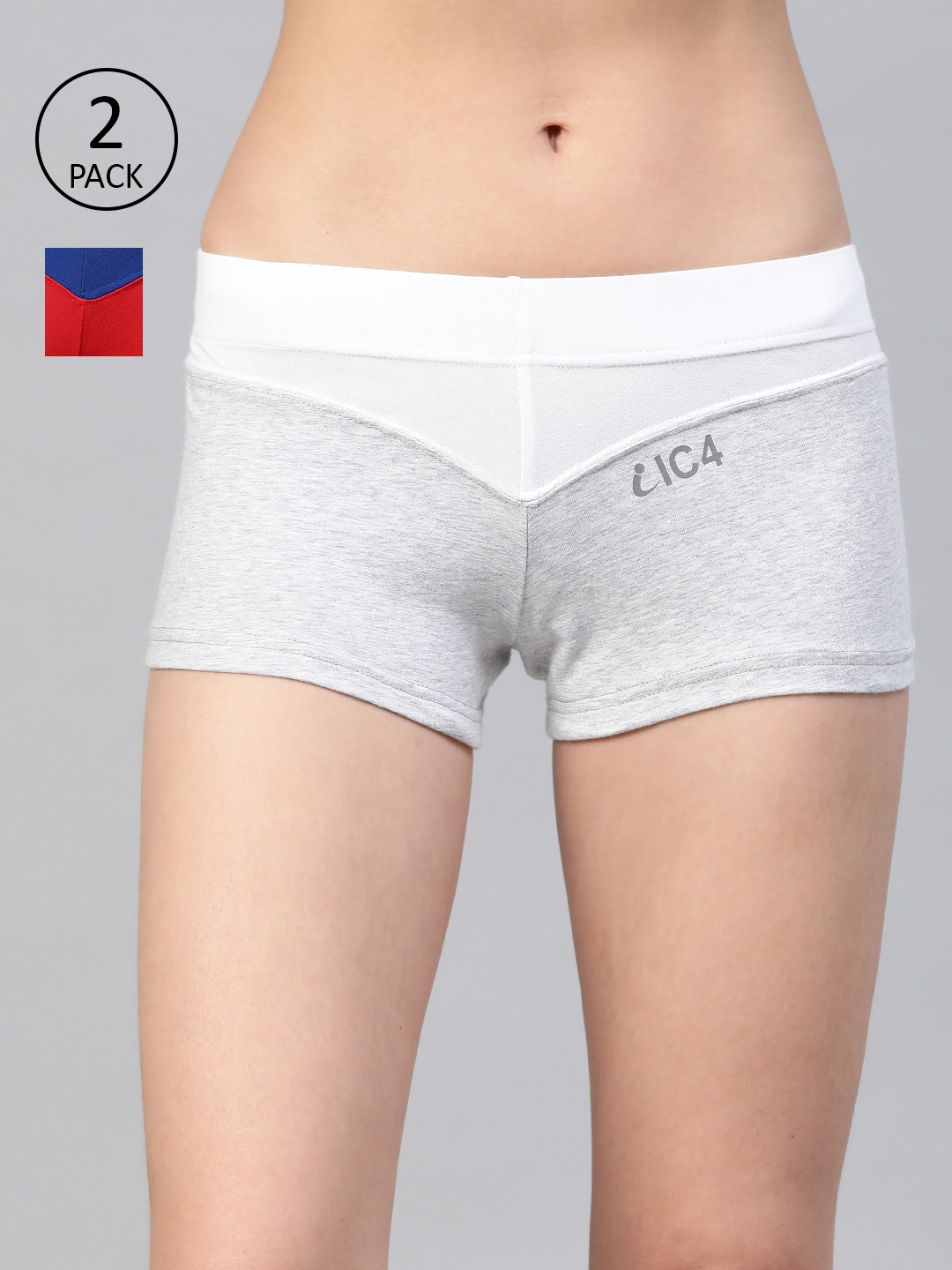 

IC4 Women Pack of 2 Colourblocked Boyshorts 0WG-RBR-1008P2, Grey melange