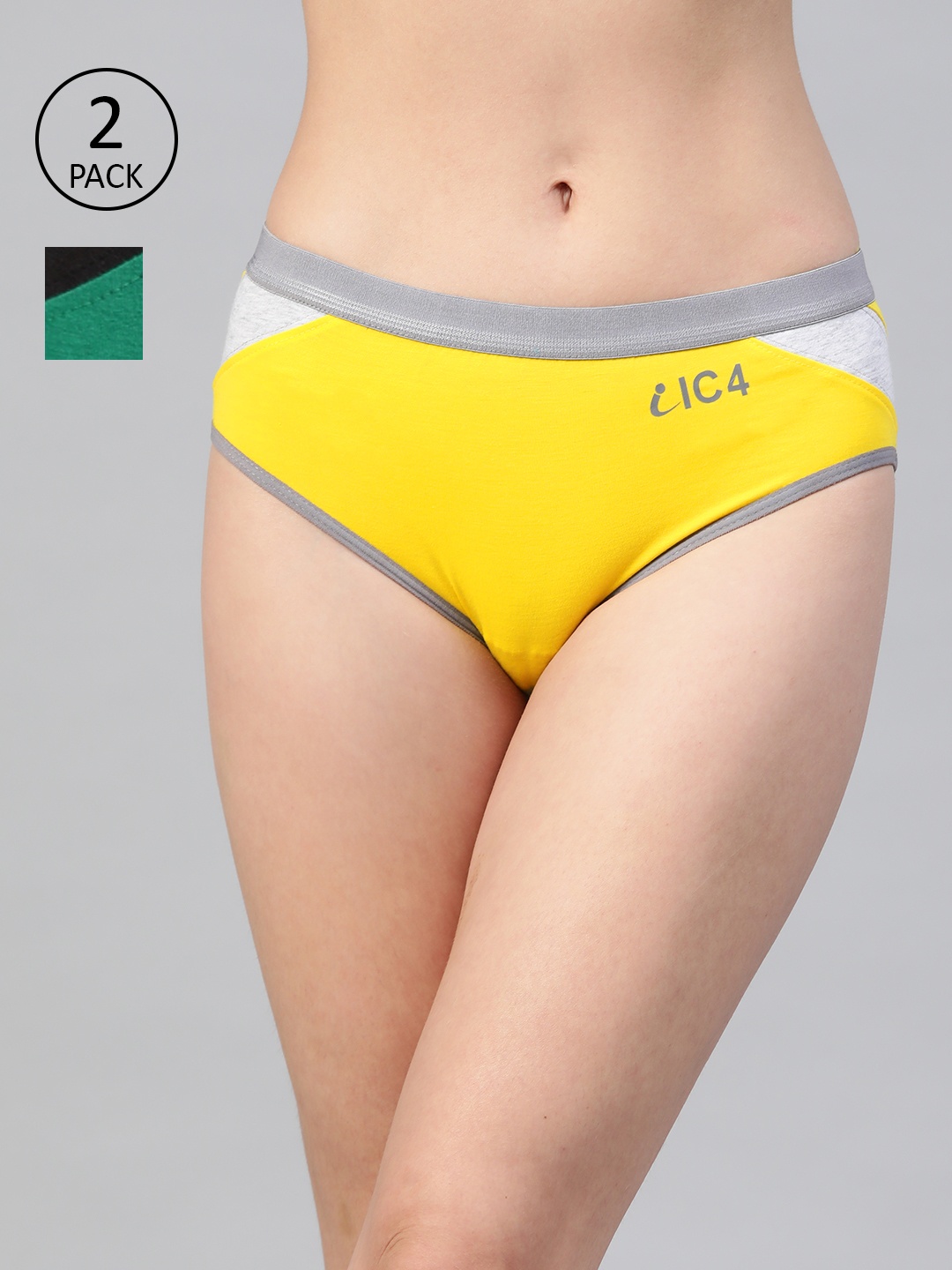 

IC4 Women Pack of 2 Striped Hipster Briefs 0M-Y-1006P2, Yellow