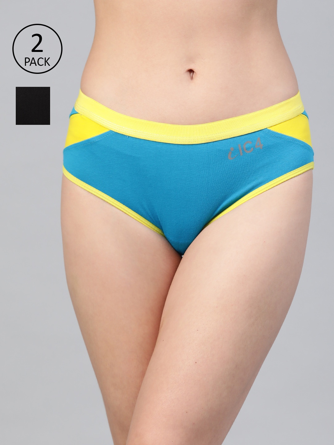 

IC4 Women Pack of 2 Solid Hipster Briefs 0B-T-1006P2, Turquoise blue