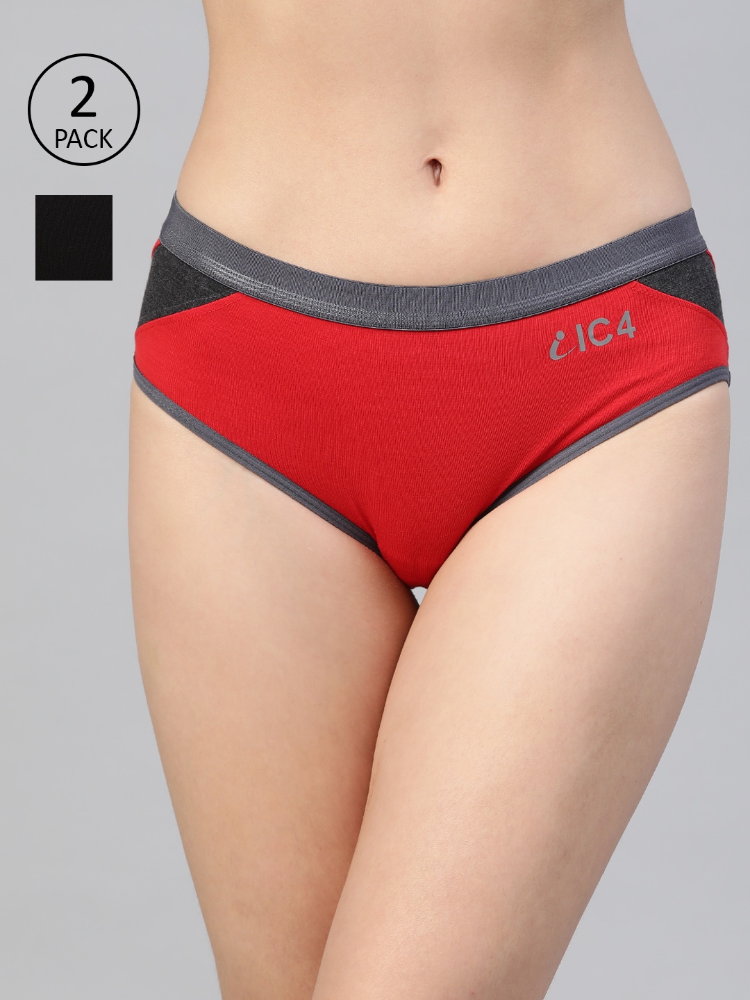 

IC4 Women Pack of 2 Solid Hipster Briefs 0B-R-1006P2, Red