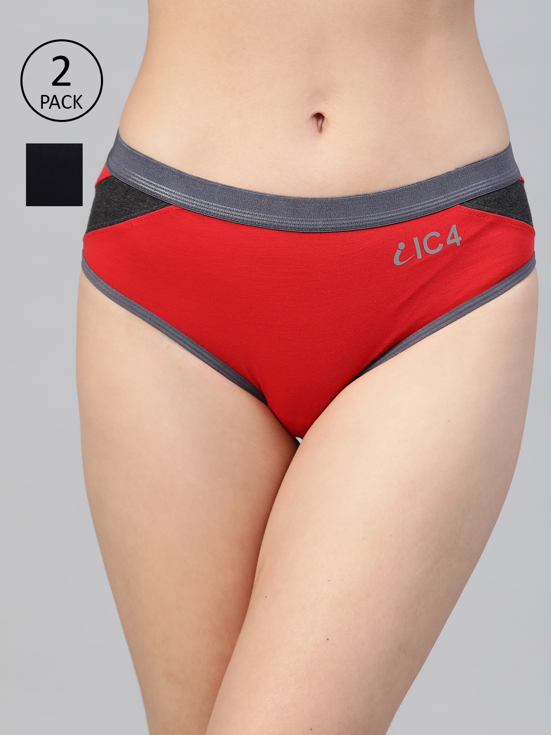 

IC4 Women Pack of 2 Solid Hipster Briefs 0N-R-1006P2, Red