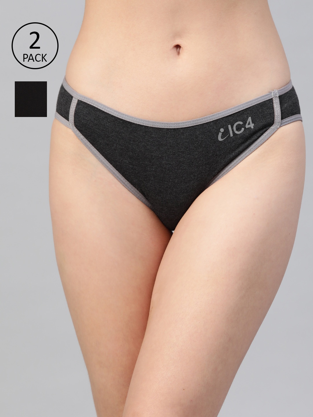 

IC4 Women Pack of 2 Solid Bikini Briefs 0B-C-1003P2, Charcoal